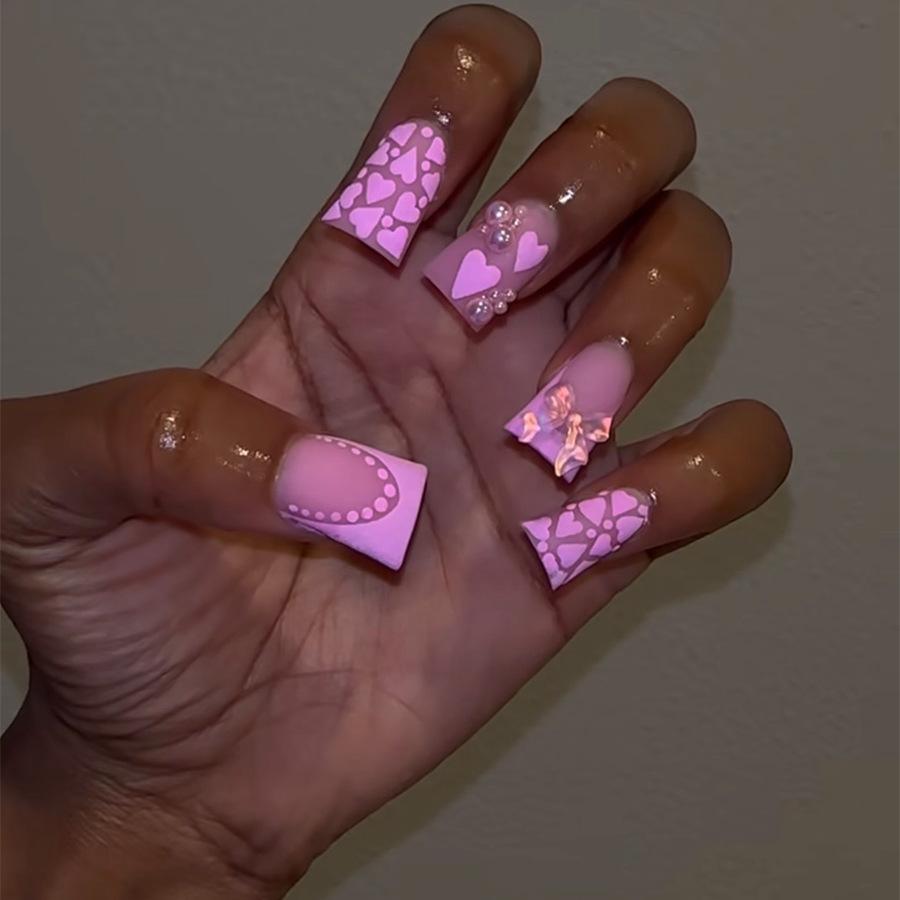 24pcs Duckbill Shaped Fake Nails Gold Butterfly Rhinestone Design False Nail Tips Wearable Full Cover French Press On Nails