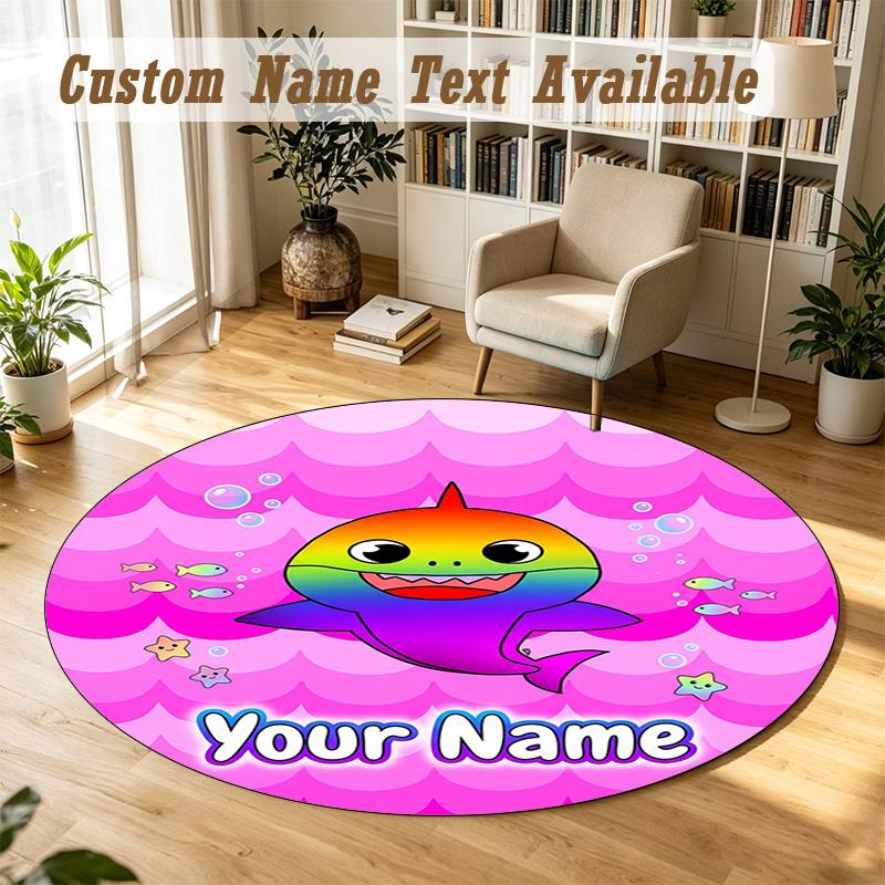 Round Rug Custom NameBaby Shark Pattern Non Slip Carpet Home Floor Decor