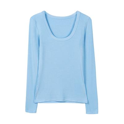 Soft and Thin Glutinous Cotton Autumn New U-neck T-shirt for Women Long-sleeved Slim Body Top Shirt
