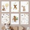 Boho Nursery Urso Coelho Macaco Lua Número Alfabeto Arte de Parede Impressões Infantis Pôsteres para Quarto de Crianças Decoração de Bebê Pintura em Tela