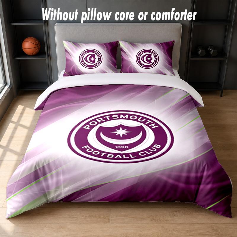 Set Biancheria da Letto Design Portsmouth FC 1 Copripiumino + 2 Federe Morbido Traspirante Biancheria da Letto per la Casa