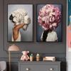 Noordse vrouwenkop met bloemen, canvas schilderij, wandkunstposters, portretfoto van een dame, slaapkamerdecoratie, frameloos, mode