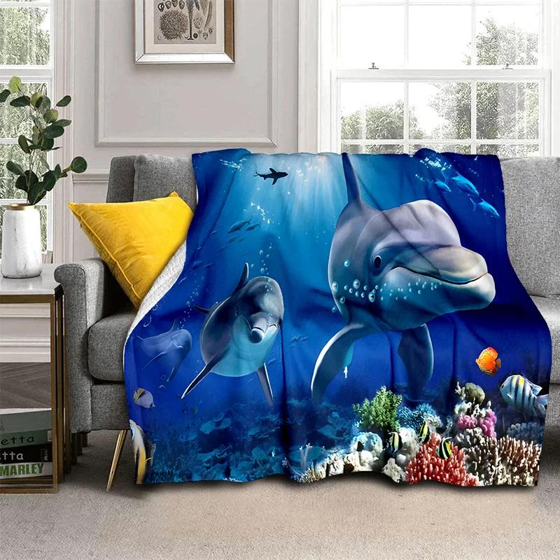 3D Unterwasserwelt Meeresboden Cartoon Decke, Weiche Überwurfdecke für Zuhause Schlafzimmer Bett Sofa Picknick Reisen Büro Überdecke Kinder