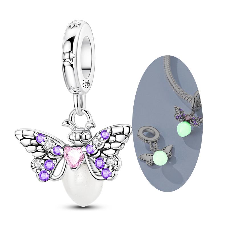 Silve Charm Bead Charms Bead Charms Luminous Firefly Butterfly Bee Hummingbird Charm Ideal For Bracelets Bangle Woman Jewellery Gift