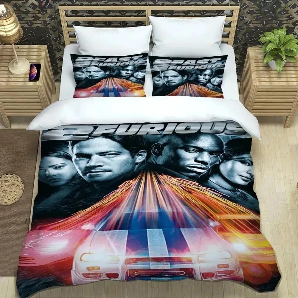 Fast & Furious Sängkläder Mode Filmtryckt Täcke Sängöverkast Påslakan Örngott 3-delade Set Barn Vuxenstorlek