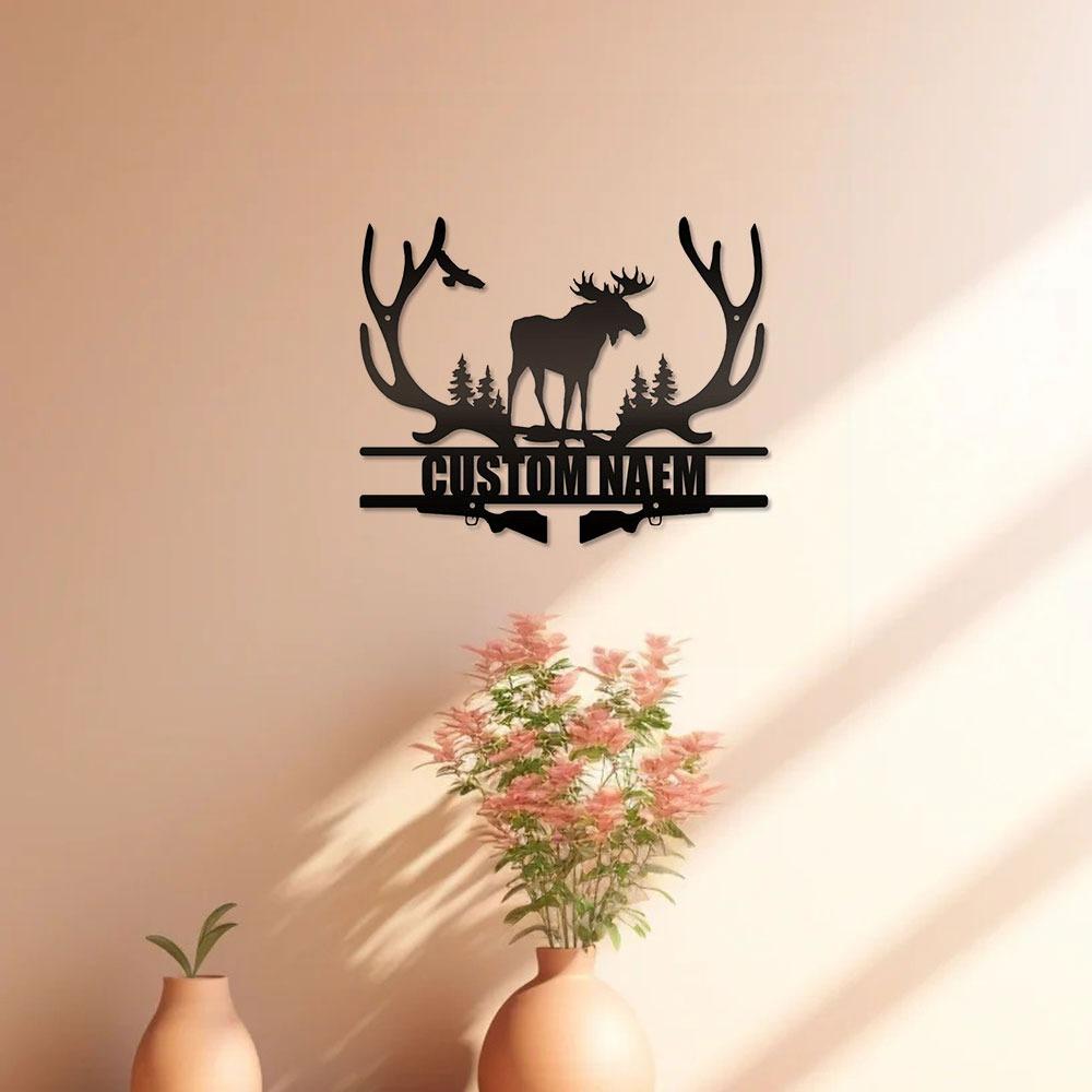 Hunting Moose Metal Wall Sign Personalized Rustic Home Decor Gift for Men