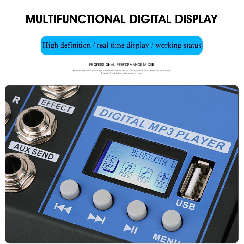 4 Channel Bluetooth DJ Mic Audio Mixer Contrl LED Digital Display Music Stream