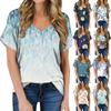 Women's Summer Fashion Casual Print V Neck Short Sleeve Top Blouse