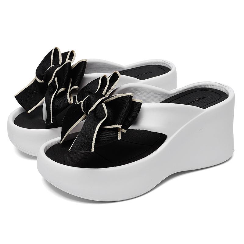 Mode Mode Bowknot Wedge Flip-Flops Frauen Super High Heels Dicke Unterseite Eva Hausschuhe Frau Sommer Clip Toe Chunky Plateau Sandalen