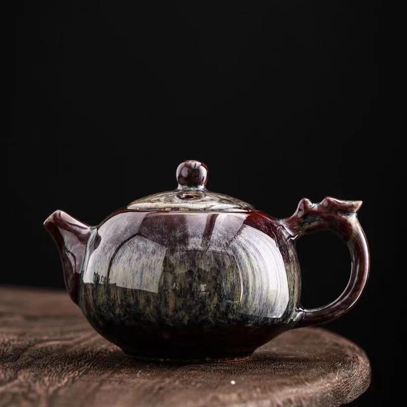 Creative Tianmu Glaze Faucet Handle Teapot Pot for Tea Teapots Teaware Puer Tea Pot and Cup Set Heated Kettle Chinese Mug Clay