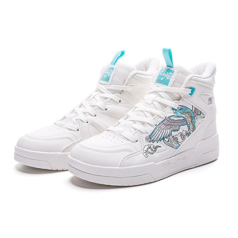 Anta Life Collection High-Top Skateboard Shoes Women's White Blue Sneakers 122048050-3