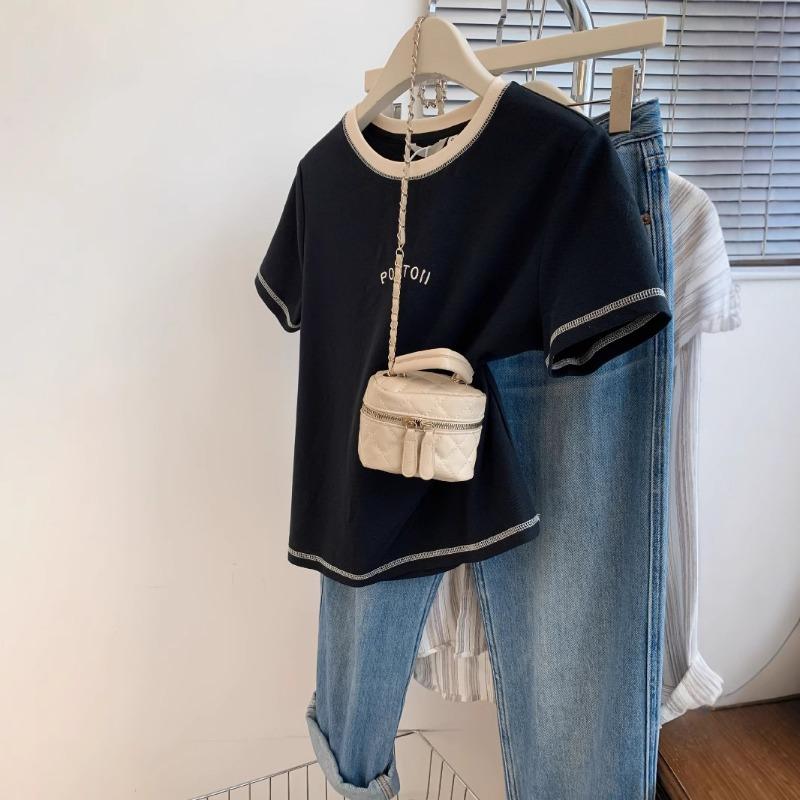Tricou cu mânecă scurtă pentru femei, vară, design de nișă, broderie, top subțiere, tricou