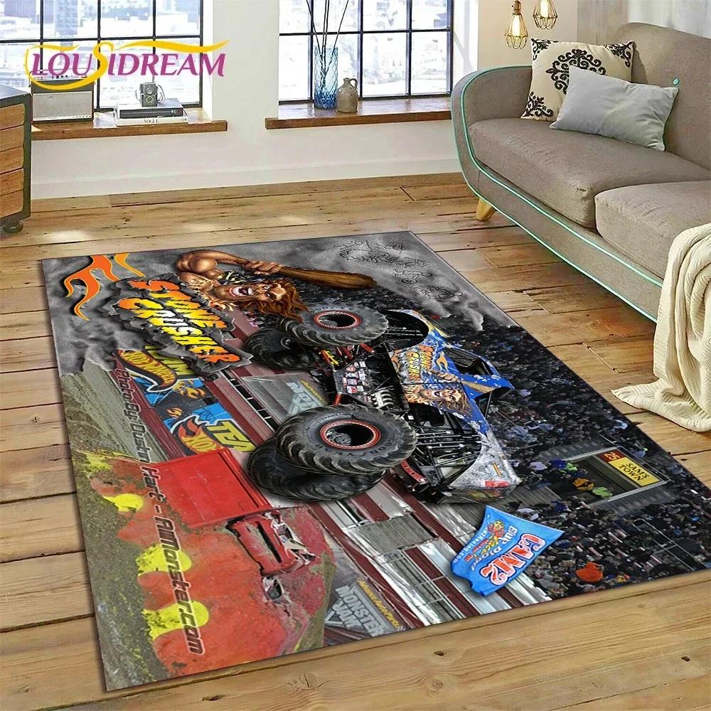 Tapis Dessin Animé Monster Truck Monster Jam pour Chambre Salon Décoration de Maison Canapé, Grand Tapis de Sol Décoratif pour Jeu d'Enfants