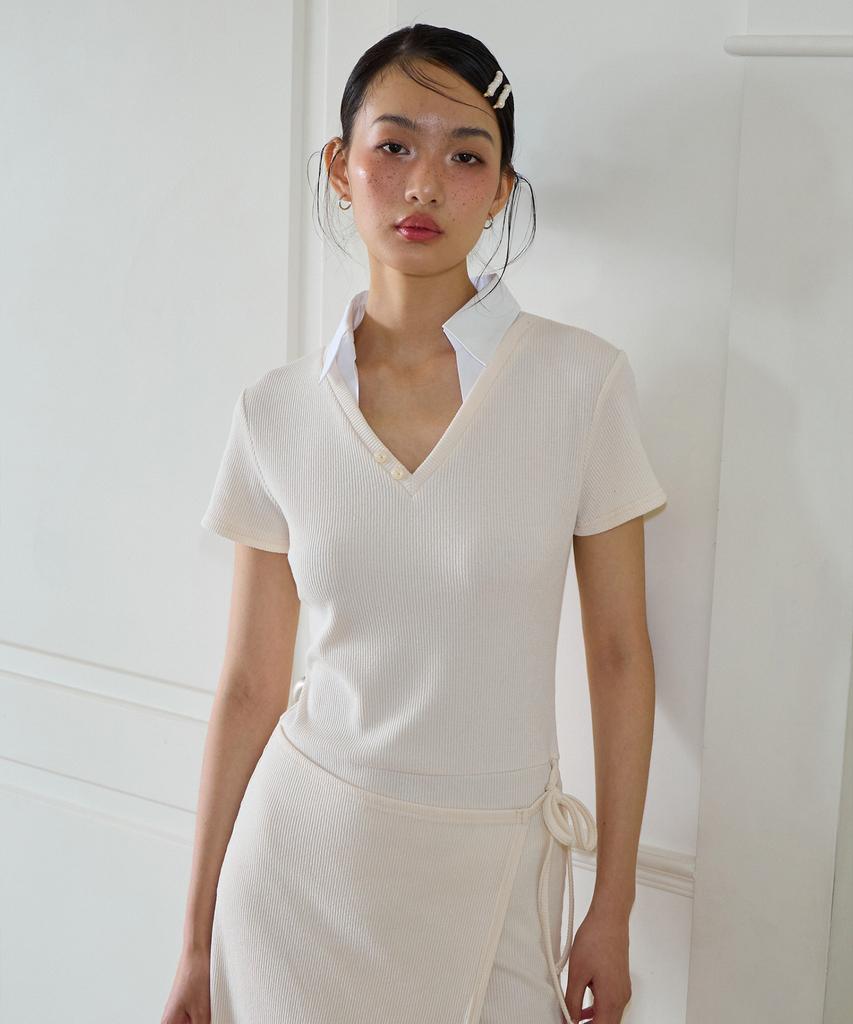 Salon De Yon Shirt Detail Long Wrap Dress_ Ivory