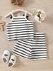Black White Stripe Bow Cami Top & Shorts Girls 2 Piece Outfit Set