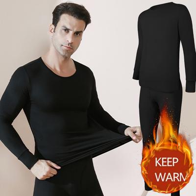 Long Johns Winter Set de lenjerie termică pentru bărbați, cu gât rotund, cu două părți din țesătură periată, de sus și de jos, menține cald Imbracaminte moale Pijamale