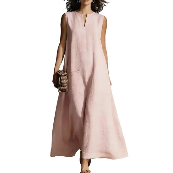 Summer Sleeveless Dress for Women Casual V Neck Long Tank Dress Flowy A-line Beach Sundress with Pockets