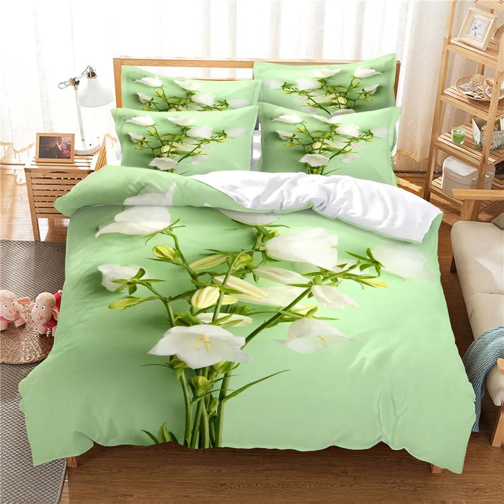 Set Lenzuola Camera da Letto Luce di Primavera Copripiumino Federe Biancheria da Letto US Queen 228x228cm Set Letto Misura Queen