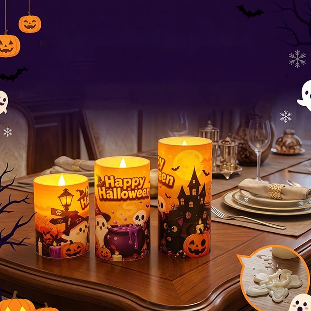 Halloween LED Flameless Candles Set of 3, Decor for Party and Holiday Decoration