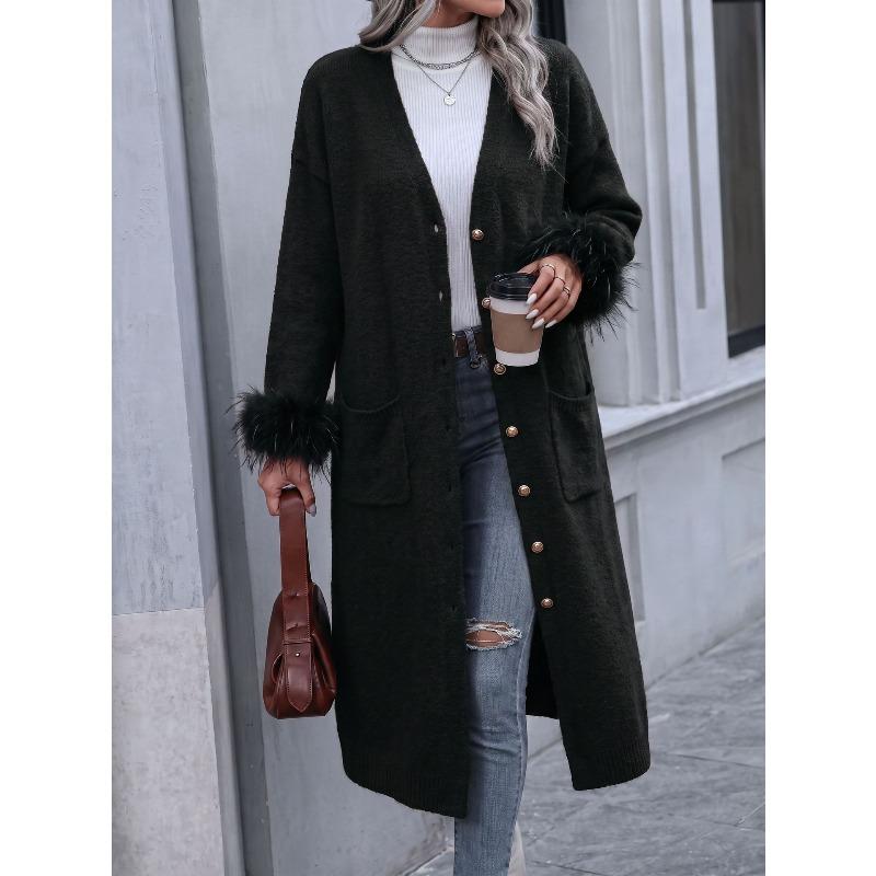 TIFICY Women's Fashion Casual Fall Winter Solid Color Print Long Sleeve V-Neck Sweaters