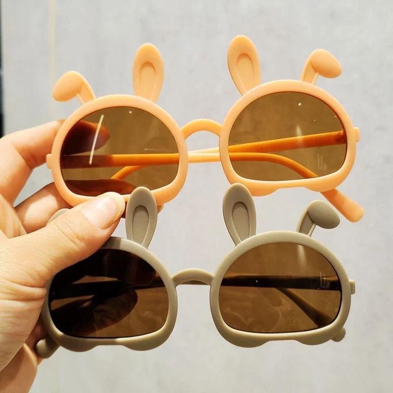 1PC Children Sunglasses 2025 Fashion Oval Rabbit Ears Kids Sun Glasses Boys Girls Goggles Baby Cute Shades UV400 Travel Glasses