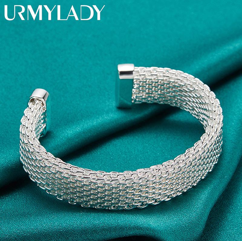URMYLADY 925 Sterling Silver Open Bangles For Women Wedding Party Fashion Charm Jewelry