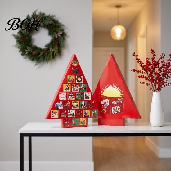 Unique Holiday Gift Containers Christmas Tree Advent Calendar Box, DIY Surprising Shaped Paper Hole Punch Children Present Container Fillable