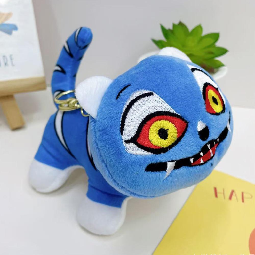 Ungiftiger Neuer Anime Kpop Dämonenjäger Plüsch Schlüsselanhänger Süßer Lila Tiger Schwarzer Hut Elster Mit 3 Augen Monster Schlüsselanhänger Plüschtier