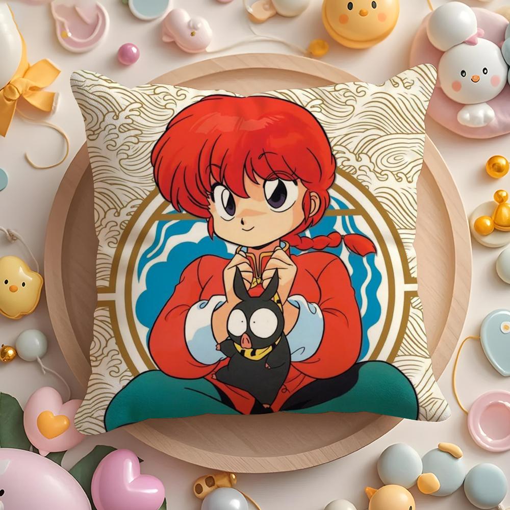 Cartoon R-Ranma1 2 Cushion Cover Short Plush Double-Sided Printing Home Machine Washable In Warm Winter Pillow Case