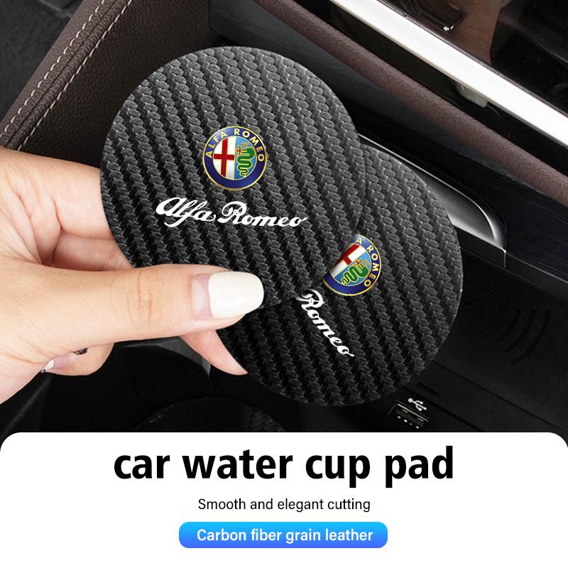 QTMYN1 2Pcs Car Coasters Water Cup Holder Pads Anti Slip Accessories For Alfa Romeo GT Stelvio F1 Brera Volante Tonale Gloria Disco