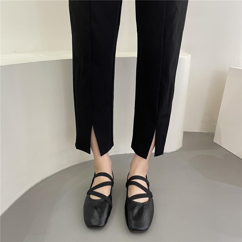 Fashion 2024 New Ballet Flat Shoes Women Comfy Leather Shoes Woman Luxury Square Toe Thin Strap Mary Janes Ladies Retro Casual Shoes