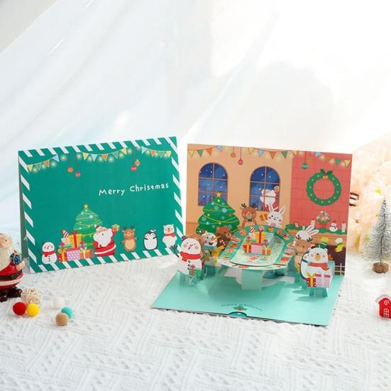 Yousheng 3D Pop Up Christmas Greeting Card Merry Christmas Gift Cards with Envelopes Santa Elk Snowman Holiday Cards for Christmas Parties Home Decor