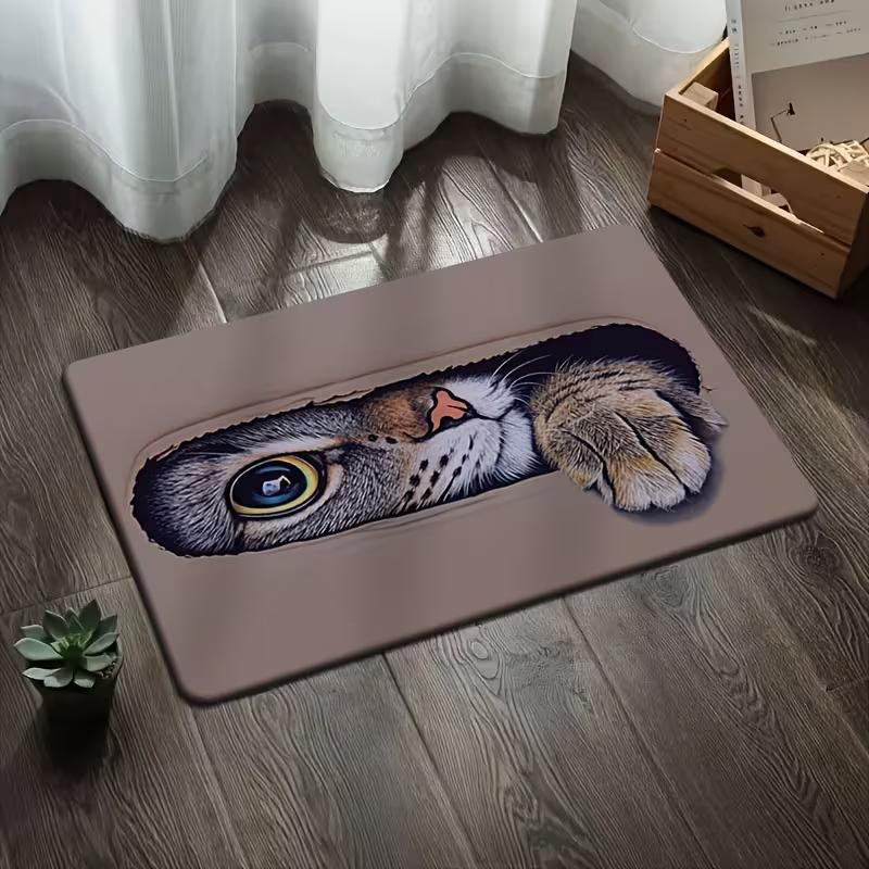 Cat Illusion Hole Design Door Mat Interesting Decorative Bedroom Living Room Bathroom Entrances Non Slip Surface Area Floor Mat