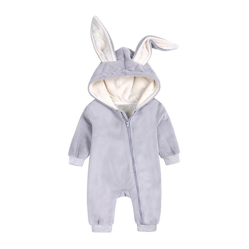 Bunny Ears Baby Jumpsuit Autumn Winter Kids Romper Playsuits Fleece Hooded Toddler Overalls Baby Girl Boy Clothes Newborn Outfit
