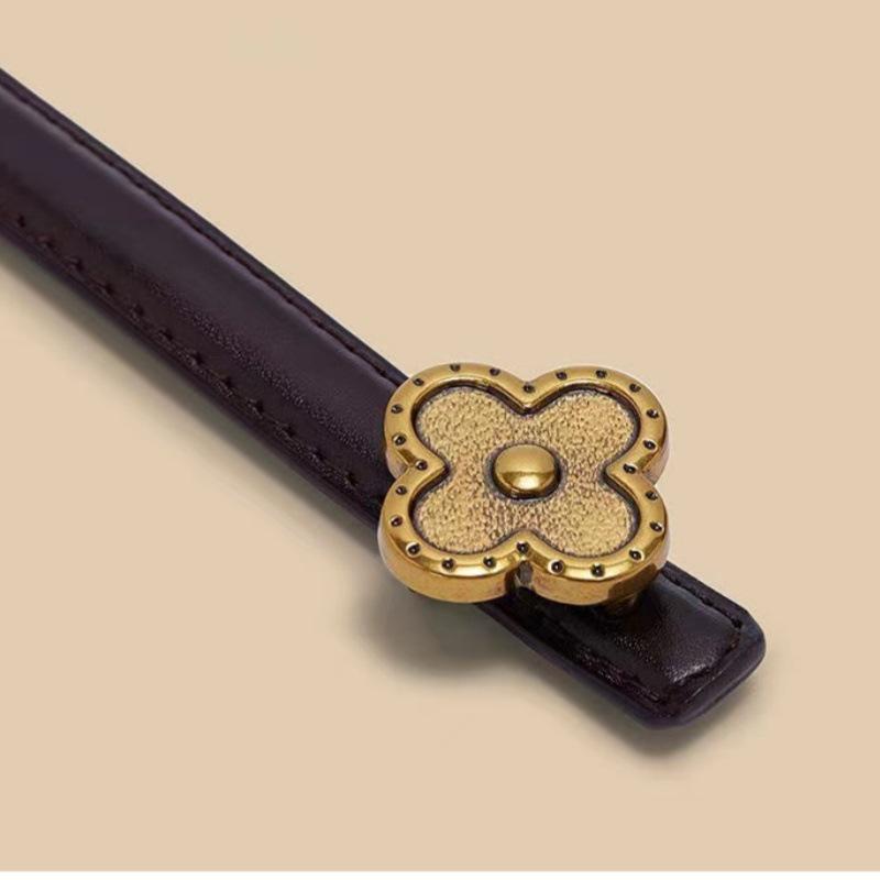Women's Genuine Leather Four-Leaf Clover Decorative Waist Belt - Retro Light Luxury Style