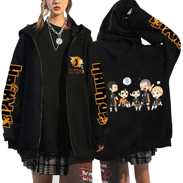Haikyuu Japonské Anime Mikina s Kapucí na Zip Karasuno High School s Kapucí Pánské Dámské Mikiny Harajuku Podzim Zima Zapínací Svetr