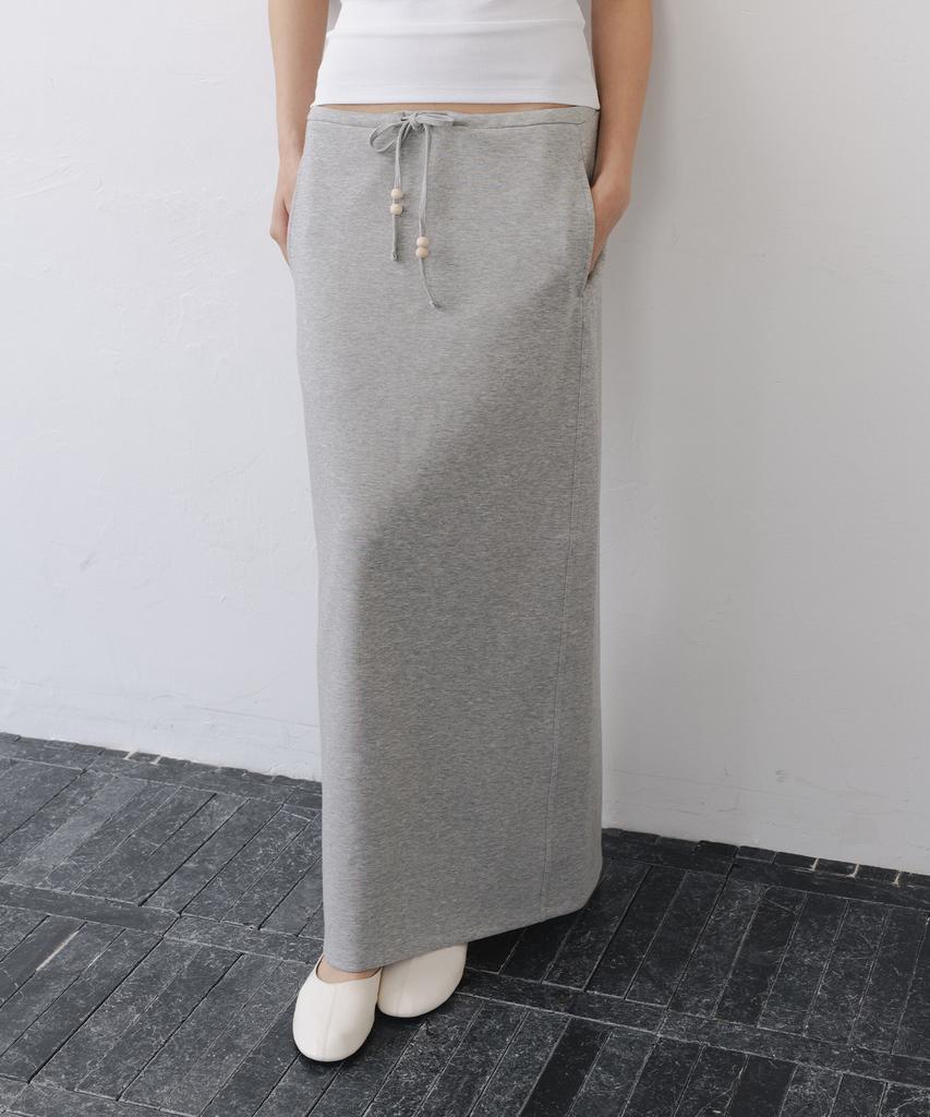 After Glow Wood Detail Drawstring Maxi Skirt_Grey