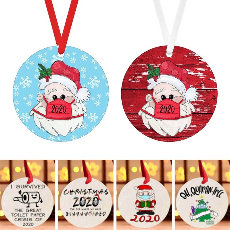 Charmantes 2020 Weihnachtsbaum-Hängeornament Kreisförmige Holzdeko Für Quarantäne-Erinnerungen
