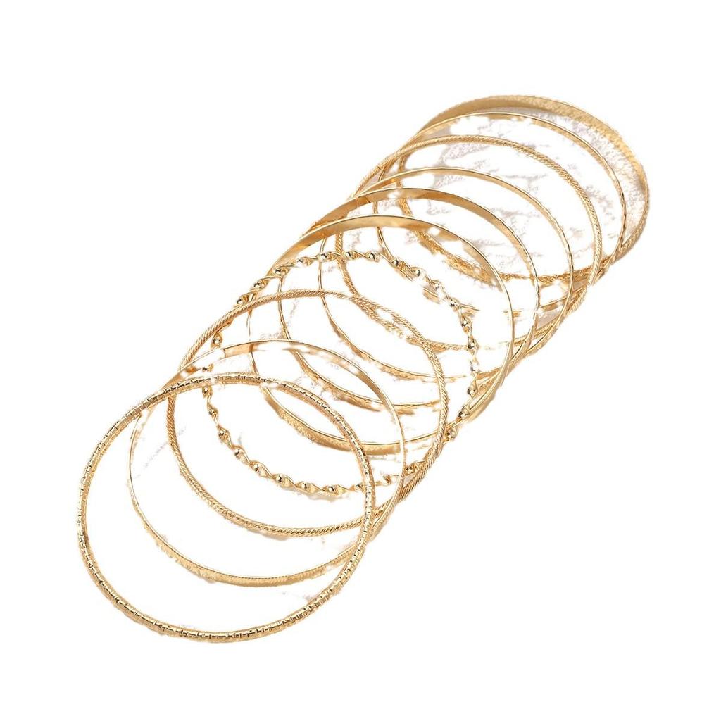 European & American Fashion Geometric Multi-Layer Twisted Bracelet Set - 10 Pieces