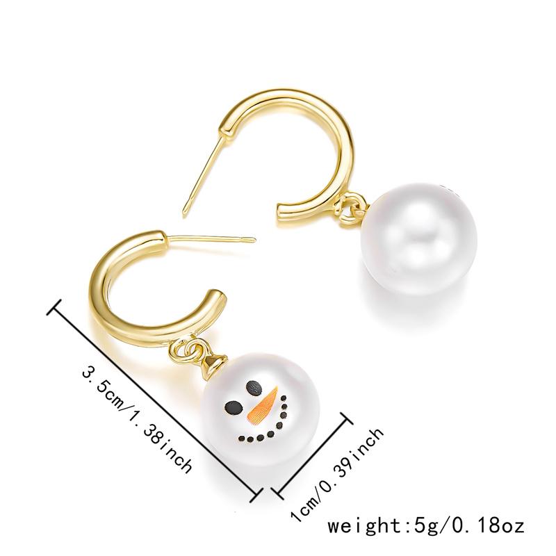 Fashion Christmas Snowman Snowflake Hoop Earrings For Women Pearl Cute Xmas Ear Jewelry New Year Gift