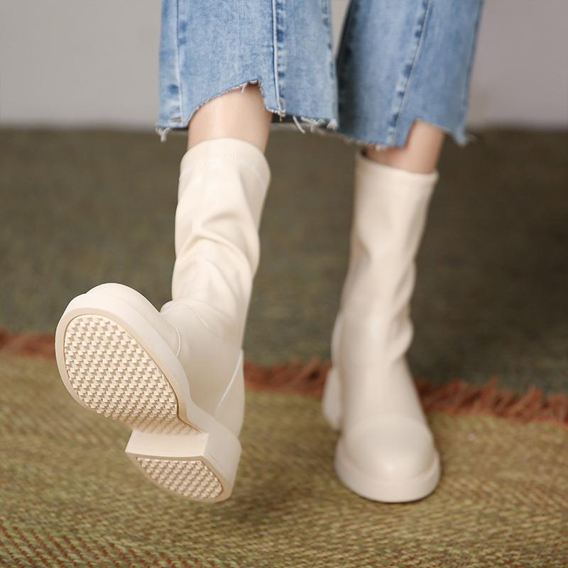 Women Boots 2024 Autumn New Comfortable Non Slip Platform Single Boot Mid Tube British Style Zipper Round Toe Outdoor Short Boot