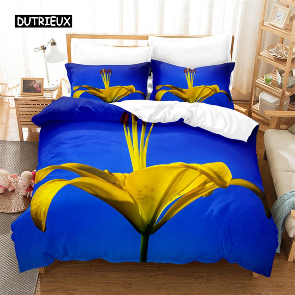 Yellow Flowers  Queen Bedding Set Duvet Cover Set Bedding Digital Printing Bed Linen King Size Duvet Cover Sets Bedding Set