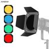 Andoer Photography Light Barn Door Kit Barndoor with Honeycomb Grid 4buc Culoare