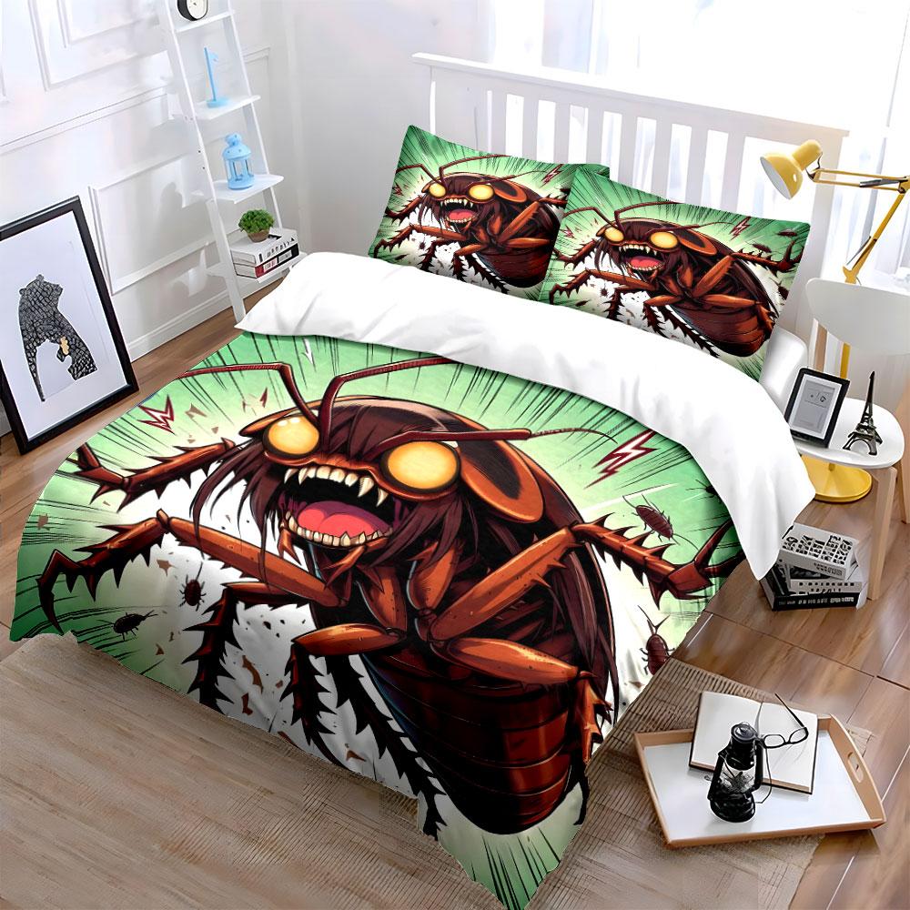 Giant cartoon cockroach roaring fiercely Print Bedding Set 1 Duvet Cover 2 Pillowcases for Adult and Children Luxury Gift