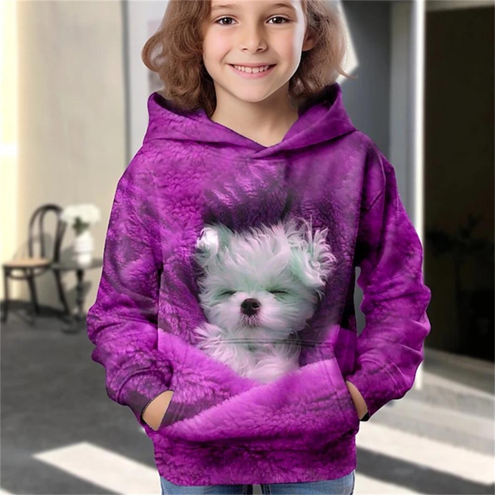 Kids Clothes Cats Hoodies Pullover Outerwear Girl Clothes 2 To 8 Years Spring Fashion 3D Print Children's Full Sleeve Tops