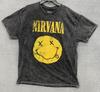 Nirvana Graphic Tee T-Shirt Mens XL Black Stonewash Smiley Face Logo Crew Neck