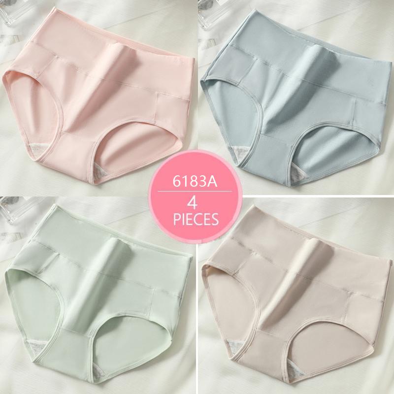 4 stuks / pak! Dames zacht slipje hoge taille slips effen ademend ondergoed