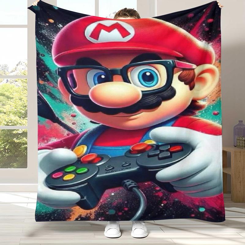 Retro M-Mario Bros Game Cartoon Flannel Blanket,Ultra Soft Warm Plush Throw for Home Bedroom Bed Sofa Cover Camping Picnic Gift