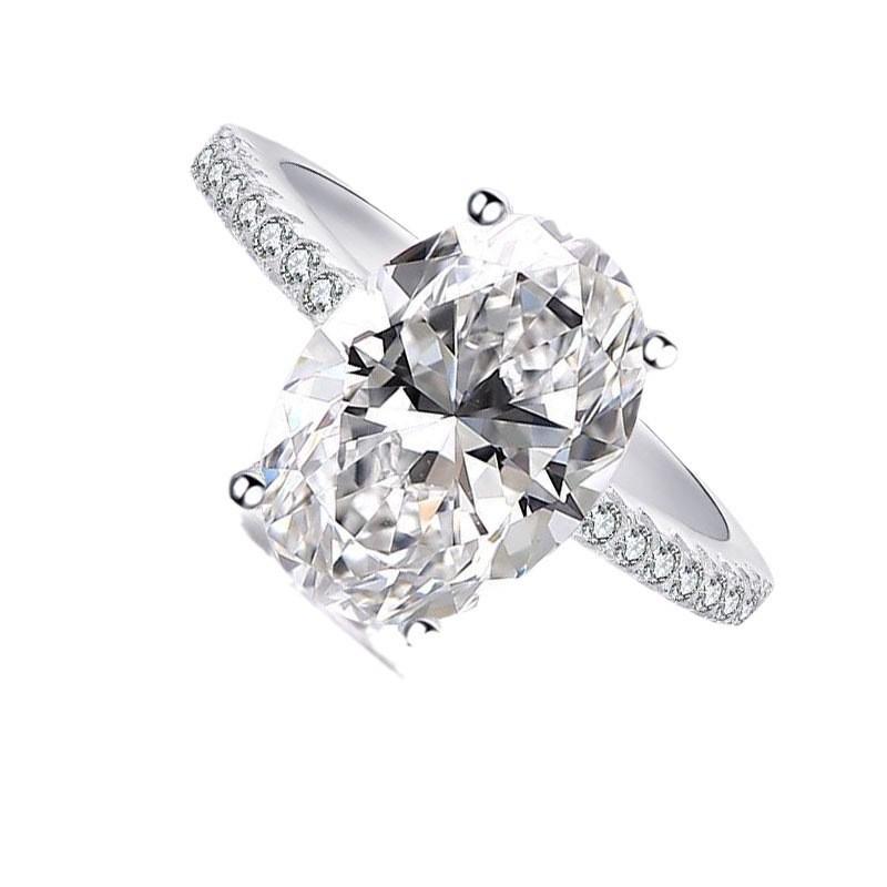 Grote Ovale Witgoud Vergulde Zirkonia Ring – Populaire Europese en Amerikaanse Verlovingssieraden voor Dames