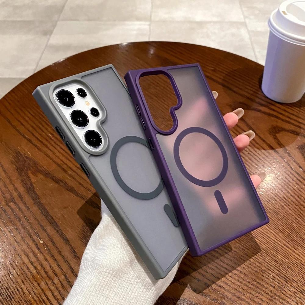 Capa Transparente Fosca de Luxo à Prova de Choque para Samsung Galaxy S24 S23 S22 S21 Plus Ultra Para Carregamento Sem Fio Magsafe Capa Magnética